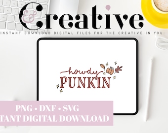 Howdy Punkin Decal Files, archivos cortados para cricut, svg, png, dxf