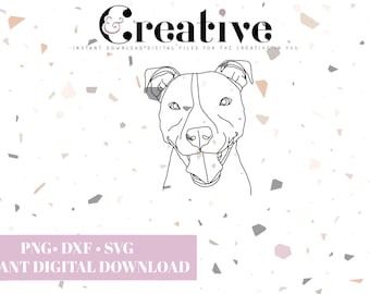 Arte lineal de Pitbull SVG, ilustración de perro, archivos de calcomanías (descarga digital)
