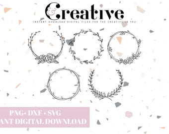 Floral Wreath Illustration, Sign Wreath SVG Decal Files (Digital Download)