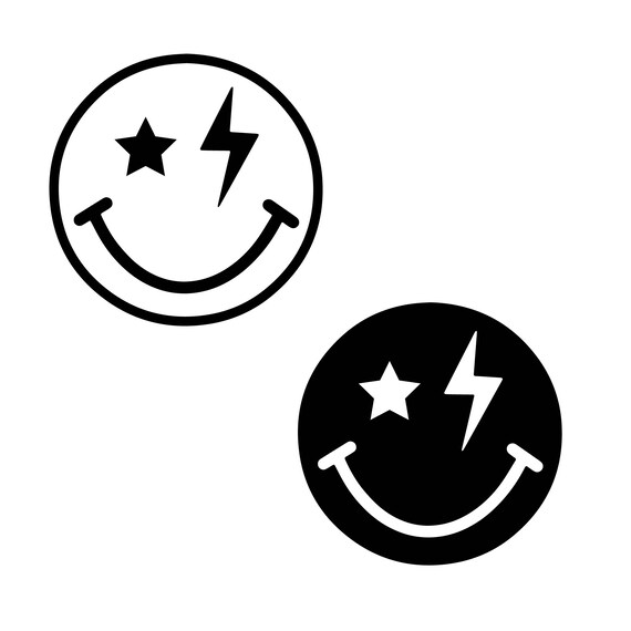 Lightning Bolt Star Smiley SVG, Retro Smiley Set, Trendy Lightning Bolt Star Smiley SVG, Retro Smiley Set, Trendy