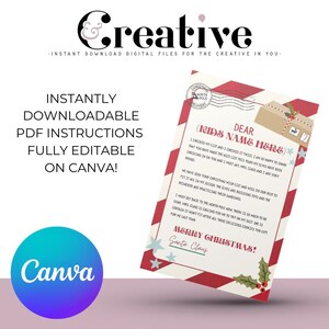 Carta de Papá Noel al niño, Carta de Navidad de Papá Noel, Descargar y editar en Canva, Tamaño A4, Descargar Canva de Navidad editable
