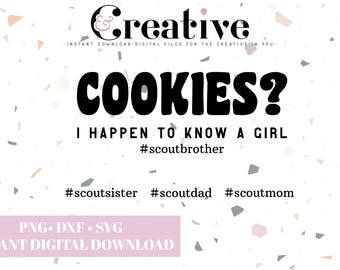 Biscotti delle Girl Scout SVG, adesivo "Conosco una ragazza" (file digitale)