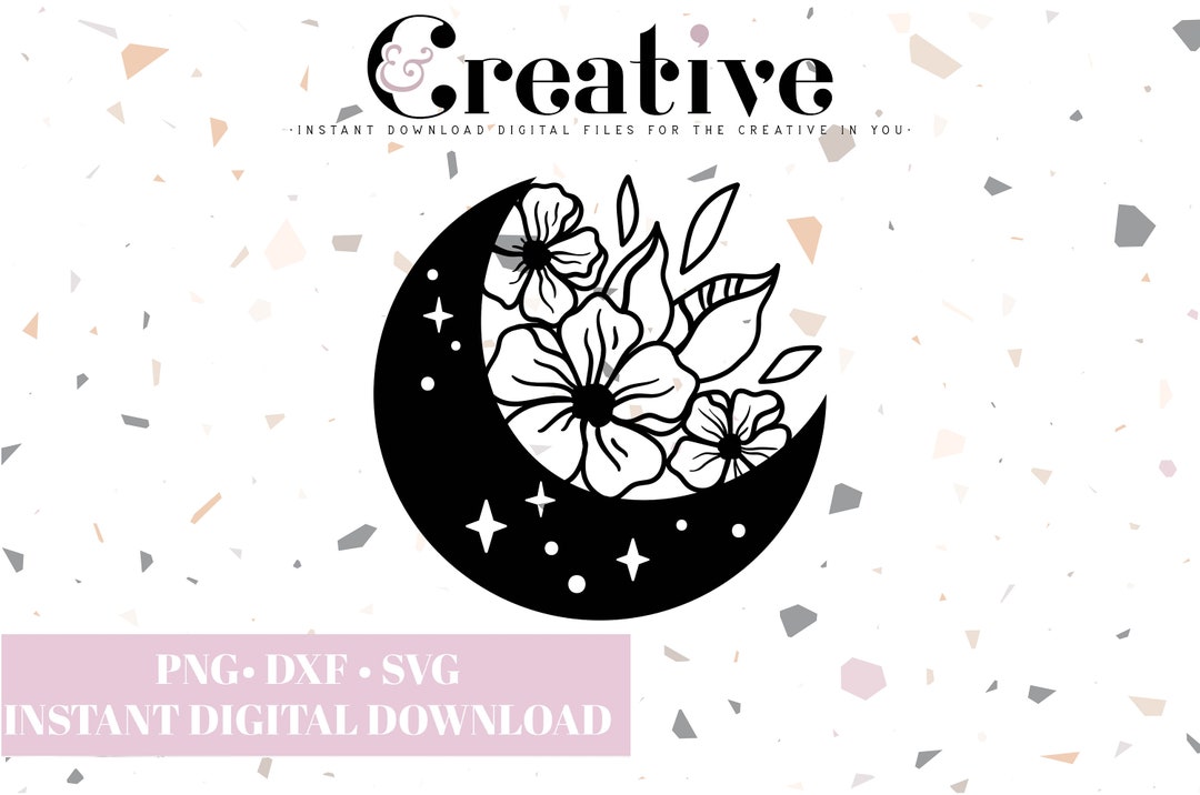 Celestial SVG, Moon SVG, Celestial Moon Phase, Floral Moon SVG, Decal