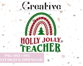 Calcomanías navideñas con arcoíris para maestros (SVG, PNG, DXF)