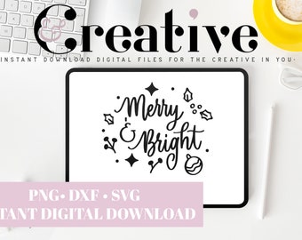 Merry and Bright, Christmas Decal Files, cut files for cricut, svg, png, dxf