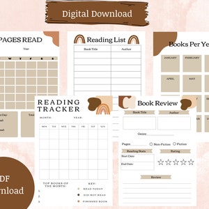 Digital Download, Digital Reading Journal, Printable Journal, Reading Tracker, Reading Log, Reading Journal