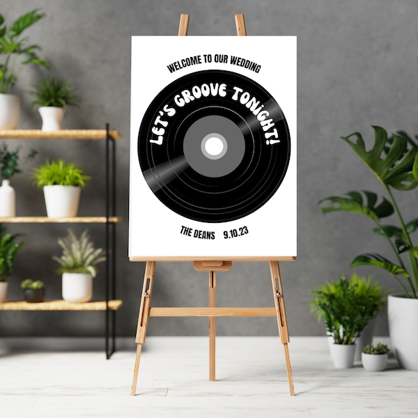 Retro Wedding Welcome Sign | Let's Groove Tonight | 70's Wedding Welcome Sign | Editable Template | Vinyl Record Welcome Sign | Retro