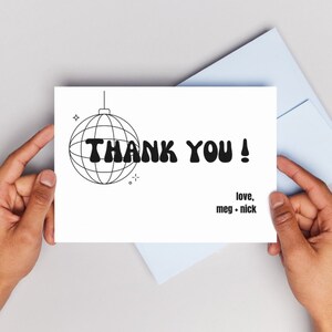 Retro Thank You Card Template | 70&#39;s Wedding Card | Groovy Wedding Card Template | Editable Template | Disco Wedding | Disco Ball Menu Card