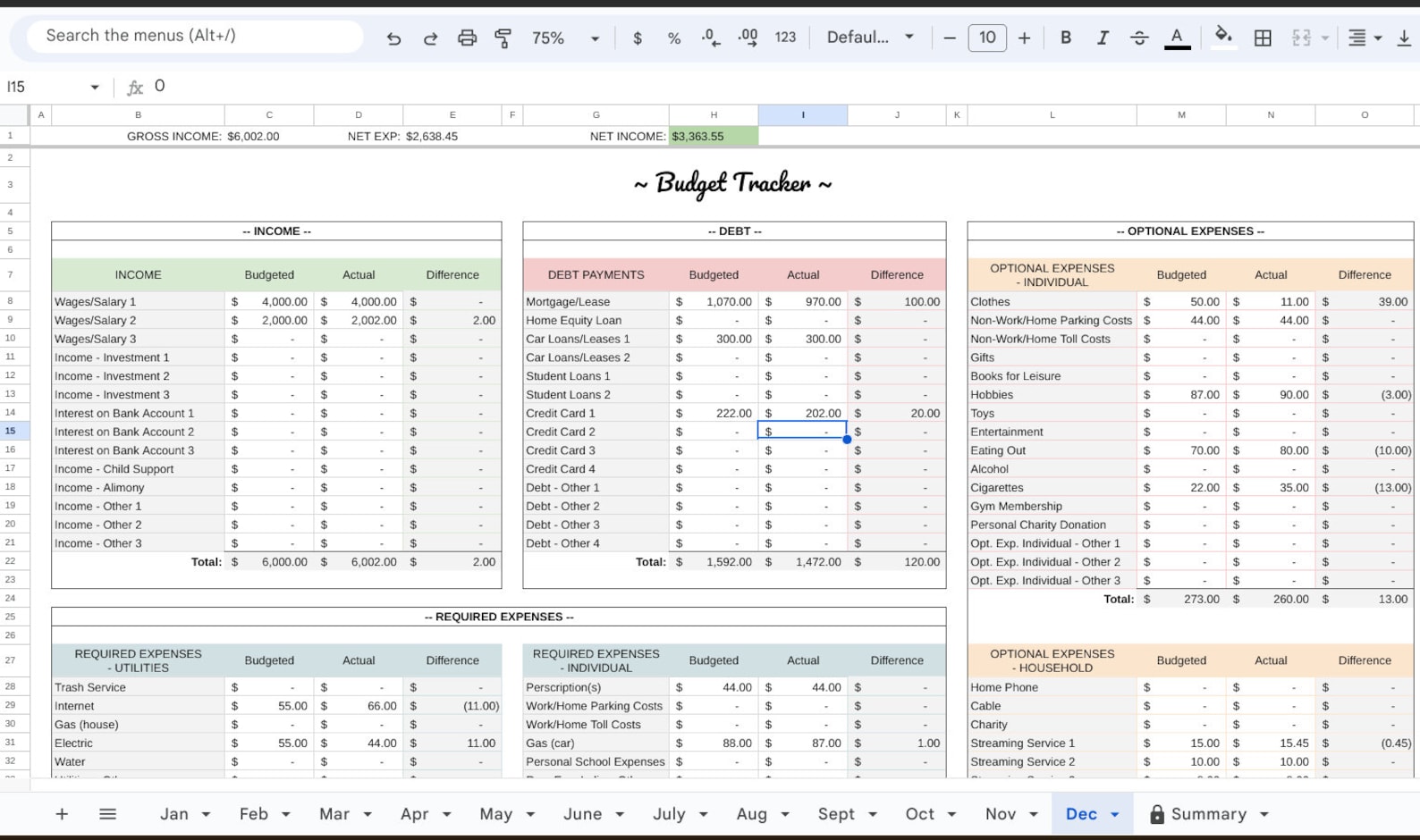 Budget Tracker - Track Budgeted Income and Expense Amounts Vs Actual ...