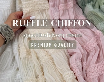 Shirred Ruffle Chiffon Fabric, Pleated Boho Bridal Event Drapery, Textured Crepe By Yard