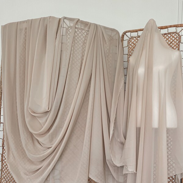 Taupe Chiffon Fabric By The Yard Sheer Fabric Light Weight Chiffon, Cream Bridal Fabric, Bridal Chiffon, Neutral Fabric for Veil, Premium