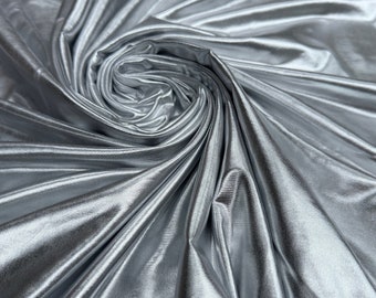 Silver Spandex Lame Foil Fabric by Yard Super Stretch Metallic Lame All Over Foil on Stretch Knit for Dance Wear Costumes, Dresses, Leggings