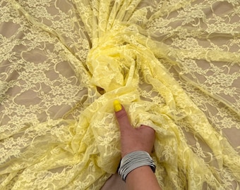 Butter Yellow Floral Stretch Lace By The Yard, Vintage Style 80 GSM 4-Way Stretch Fabric for Lingerie, Bridal, Newborn Props,