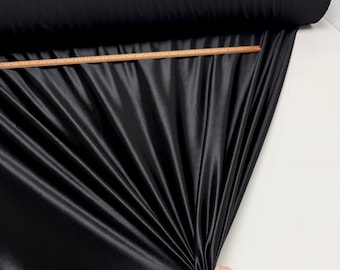 Black Stretch Satin Spandex Fabric by Yard, Material for Dress, Bodysuit, Dancewear, Sportswear in Black Luxury Shiny Nylon