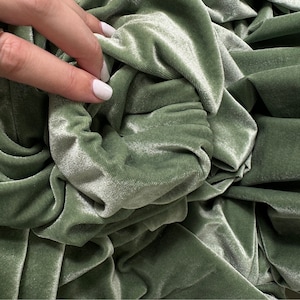Sage Green Stretch Velvet Fabric By Yard Green Material Polyester Velvet Fabric for Bows Top Knots Head Wraps Scrunchies, Gowns Bridal Decor