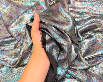 Iridescent Galaxy Foil Fabric by Yard, Shimmer Metallic Gold Hologram, for Cosplay Costumes