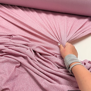 Pink Shimmer Jacquard Knit Fabric by Yard, Rose Glitter Spandex for Gowns Bridal Dresses Dancewear Kids Scrunches Apparel Crafts Decor Rose