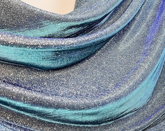 Slate Blue Foam Lurex Glitter Fabric by Yard, Fade Blue Sparkling Lurex for Shimmery Dress, Gown, Drapes Luxury Material