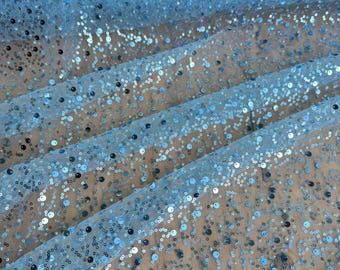 Sky Blue Beaded Lace Fabric with Pearls and Sequins by Yard, Luxury Shimmer  Fabric for High-End Bridal, Gowns, Evening Wear Lace, Backdrops