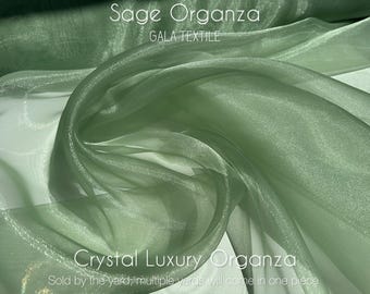 Sage Crystal Organza Fabric By the Yard, Shinny Green Organza Material for Wedding Wear, Evening Gowns, Event Decoration, Bows Making Fabric