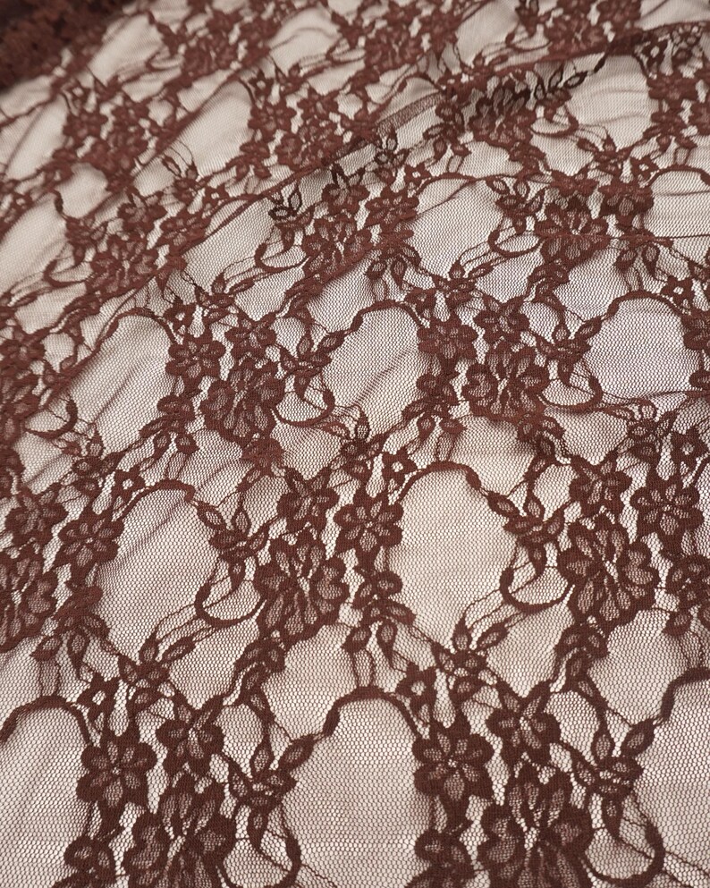 Brown Floral Lace Fabric by the Yard, Vintage Stretch Laces for Lingerie, 60" Wide Nylon Spandex, 80 GSM Mesh, Bridal & Newborn Photo Lace image 8
