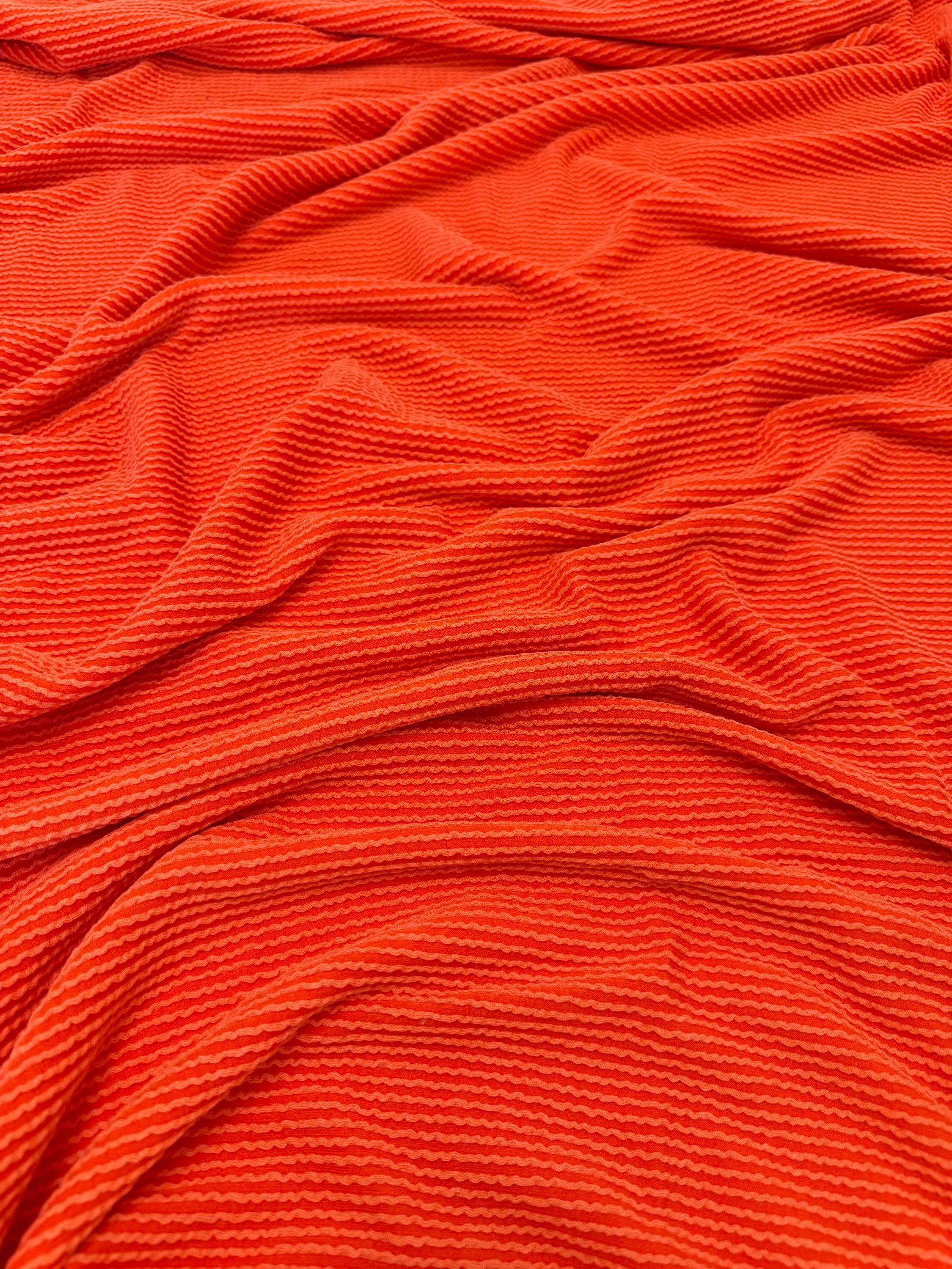 Orange Ribbed Waved Knit Fabric, 4 Way Stretch Curly Rib, Luxury Orange ...