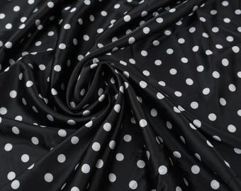 Black and White Polka Dot Stretch Satin Fabric by the Yard for Retro Dresses, Circle Skirts, Dancewear, Blouses and Hair Bows 90 GSM