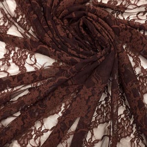Brown Floral Lace Fabric by the Yard, Vintage Stretch Laces for Lingerie, 60" Wide Nylon Spandex, 80 GSM Mesh, Bridal & Newborn Photo Lace image 3