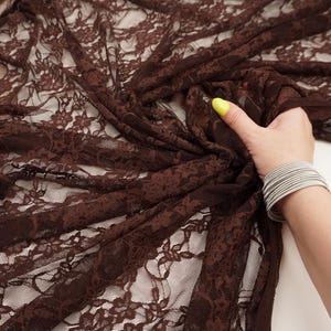 Brown Floral Lace Fabric by the Yard, Vintage Stretch Laces for Lingerie, 60" Wide Nylon Spandex, 80 GSM Mesh, Bridal & Newborn Photo Lace image 7