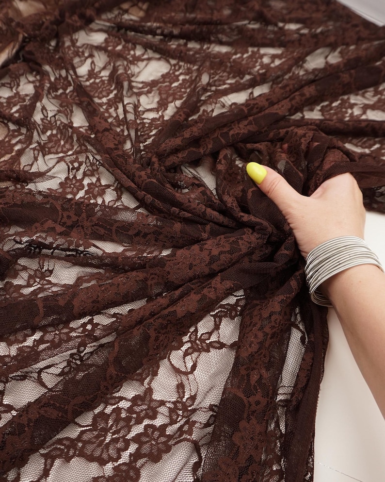 Brown Floral Lace Fabric by the Yard, Vintage Stretch Laces for Lingerie, 60" Wide Nylon Spandex, 80 GSM Mesh, Bridal & Newborn Photo Lace image 7