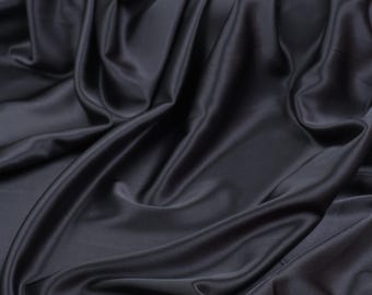 Charcoal Grey Silky Satin Fabric by the Yard, 94% Polyester Spandex Stretch Satin, 90 GSM, 58 Inch Wide, Bridal Gown Dancewear Fabric