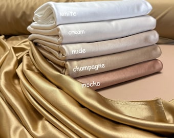 Bridal Shiny Milliskin Nylon Spandex Fabric 4 way Stretch Satin Fabric by Yard, Thick Shiny Luxury Satin for Bridal Dress Gowns, Bows Crafts