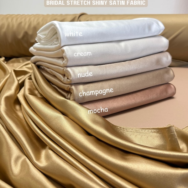 Shiny Milliskin Nylon Spandex Fabric 4 way Stretch Satin Fabric by Yard, Thick Shiny Luxury Satin for Bridal Dress Gowns, Bows Crafts