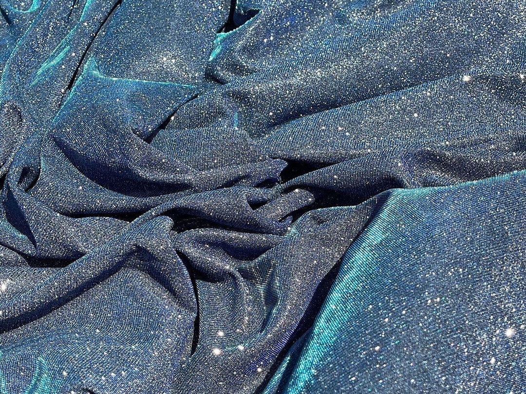 Slate Blue Foam Lurex Glitter Fabric by Yard, Fade Blue Sparkling Lurex ...