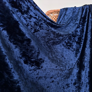 Tecido de veludo elástico azul marinho amassado por metro, material elástico azul marinho, veludo azul escuro com elastano para vestidos, laços, cortinas de fundo