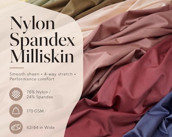 Shiny Milliskin Nylon Spandex Lightweight Fabric by Yard, Butter Soft 4-Way Stretch for Gowns Swim & Activewear 170 GSM