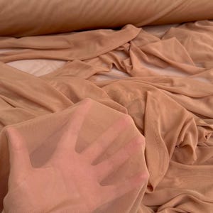 Mocha 4 way Stretch Power Mesh Fabric Nylon/Spandex Stretch, Bridal Power Mesh By Yard, Backdrop Soft Sheer Fabrics, Caramel Illusion Mesh
