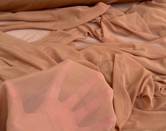 Mocha 4 way Stretch Power Mesh Fabric Nylon/Spandex Stretch, Bridal Power Mesh By Yard, Backdrop Soft Sheer Fabrics, Caramel Illusion Mesh