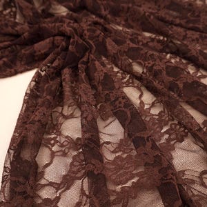 Brown Floral Lace Fabric by the Yard, Vintage Stretch Laces for Lingerie, 60" Wide Nylon Spandex, 80 GSM Mesh, Bridal & Newborn Photo Lace image 4