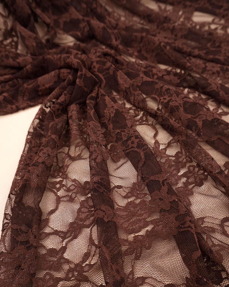 Brown Floral Lace Fabric by the Yard, Vintage Stretch Laces for Lingerie, 60" Wide Nylon Spandex, 80 GSM Mesh, Bridal & Newborn Photo Lace image 4