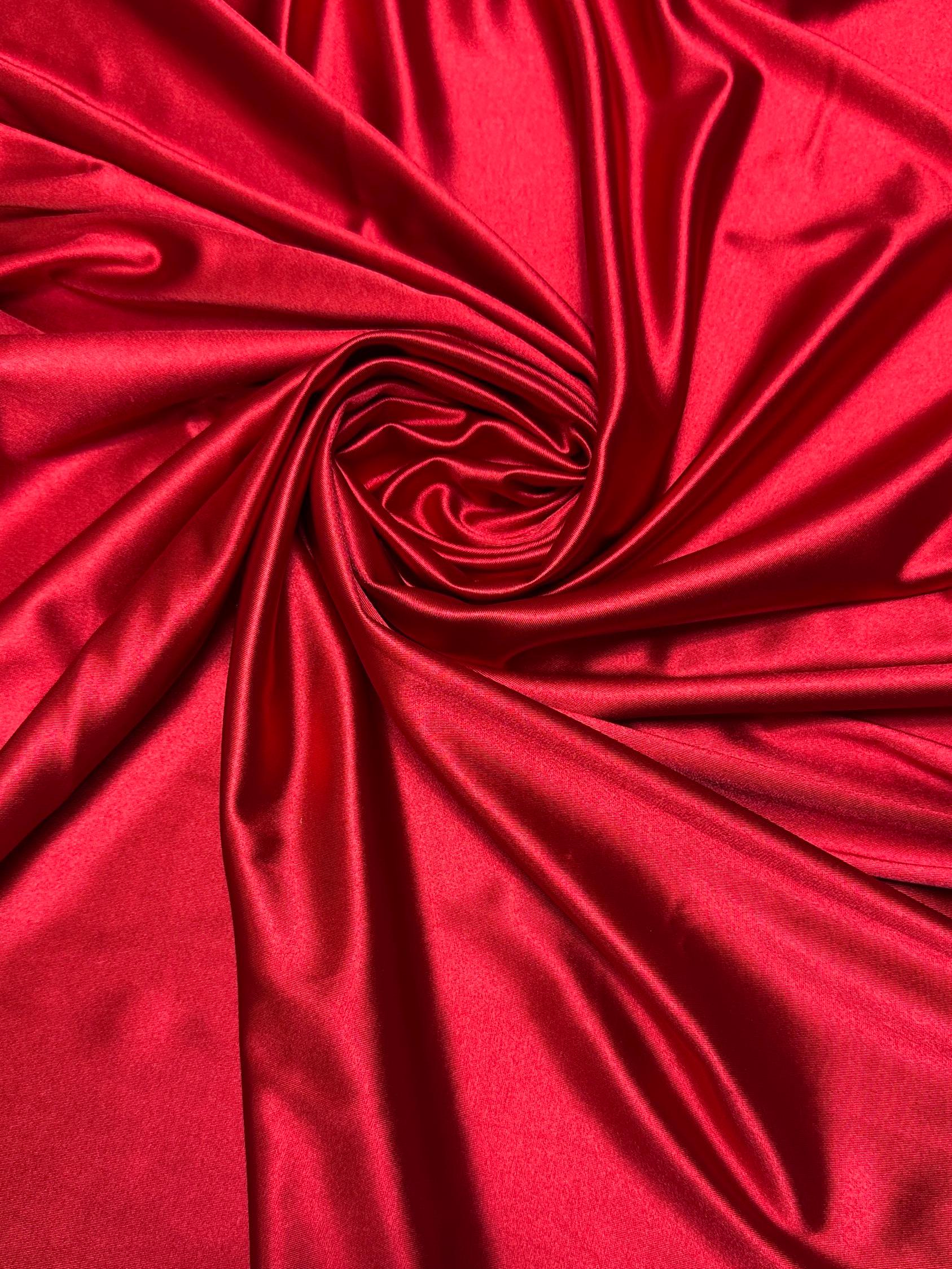 Red Shiny Nylon Spandex 4 Way Stretch Satin Spandex Fabric by Yard Luxury Red Material for Fancy Gowns Dress, Bodysuit, Dancewear Sportswear