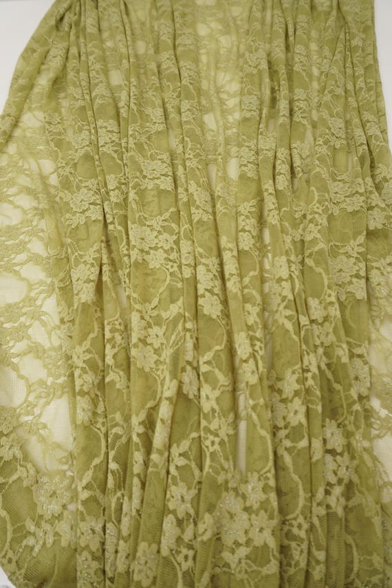 Kiwi Green Floral Lace 4 Way Stretch Fabric by Yard, Moss Vintage Style Spandex Mesh for Lingerie, Bridal & Newborn Dancewear 80 GSM