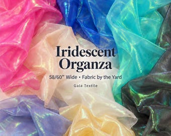 Iridescent Organza Fabric by the Yard, 58/60" Wide, Sheer Shimmer in Multiple Colors for Bridal Overlays, Costumes & Bows
