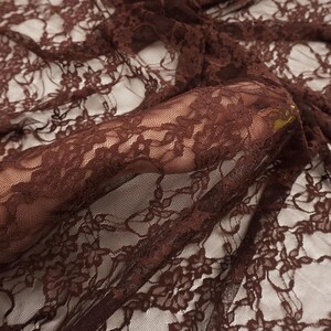 Brown Floral Lace Fabric by the Yard, Vintage Stretch Laces for Lingerie, 60" Wide Nylon Spandex, 80 GSM Mesh, Bridal & Newborn Photo Lace image 1