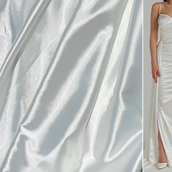 Luxurious Off White Silk Charmeuse Fabric for Dressmaking, Soft Silk by Yard Perfect For Elegant Evening Gowns, Wedding Dresses, and More