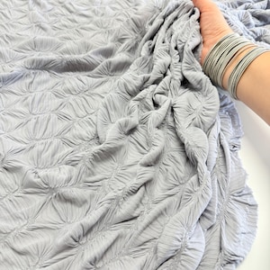 Silver Textured Diamond Jacquard Fabric by Yard, 3D Gray Ruched 4 Way Stretch Spandex for Prom Dresses, Leggings, Scrunchies, DIY 260 GSM