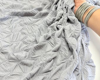 Silver Textured Diamond Jacquard Fabric by Yard, 3D Gray Ruched 4 Way Stretch Spandex for Prom Dresses, Leggings, Scrunchies, DIY 260 GSM