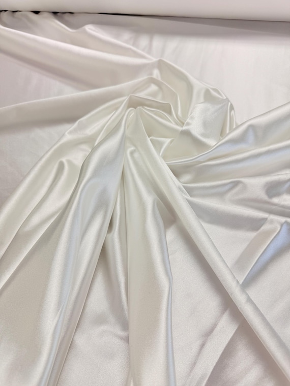 Ivory Bridal Satin Look Spandex Fabric by Yard Casino Super Stretch Satin, Thick Shiny Luxury Satin for Bridal Dress Gowns, Bodysuit, Crafts