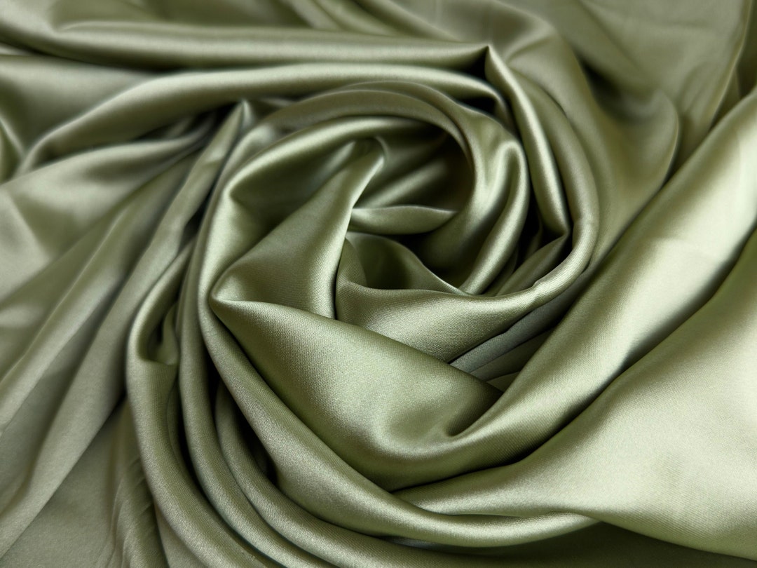 Sage Green Silky Satin Fabric by Yard, Luxury Olive Green Bridal