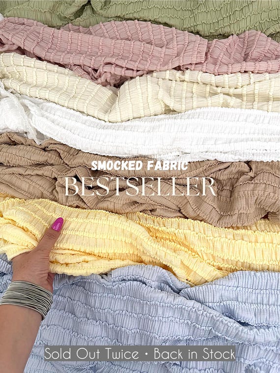 Smocked Ruffle Knit Fabric by Yard, 4-Way Stretch Shirred Poly Spandex, 58/60" Width Lingerie, Newborn Props & Fashion All Colors 210 GSM